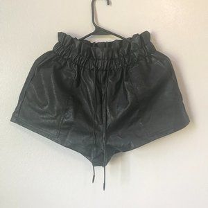 SAGE THE LABEL Black Vegan Leather Paper Bag Short